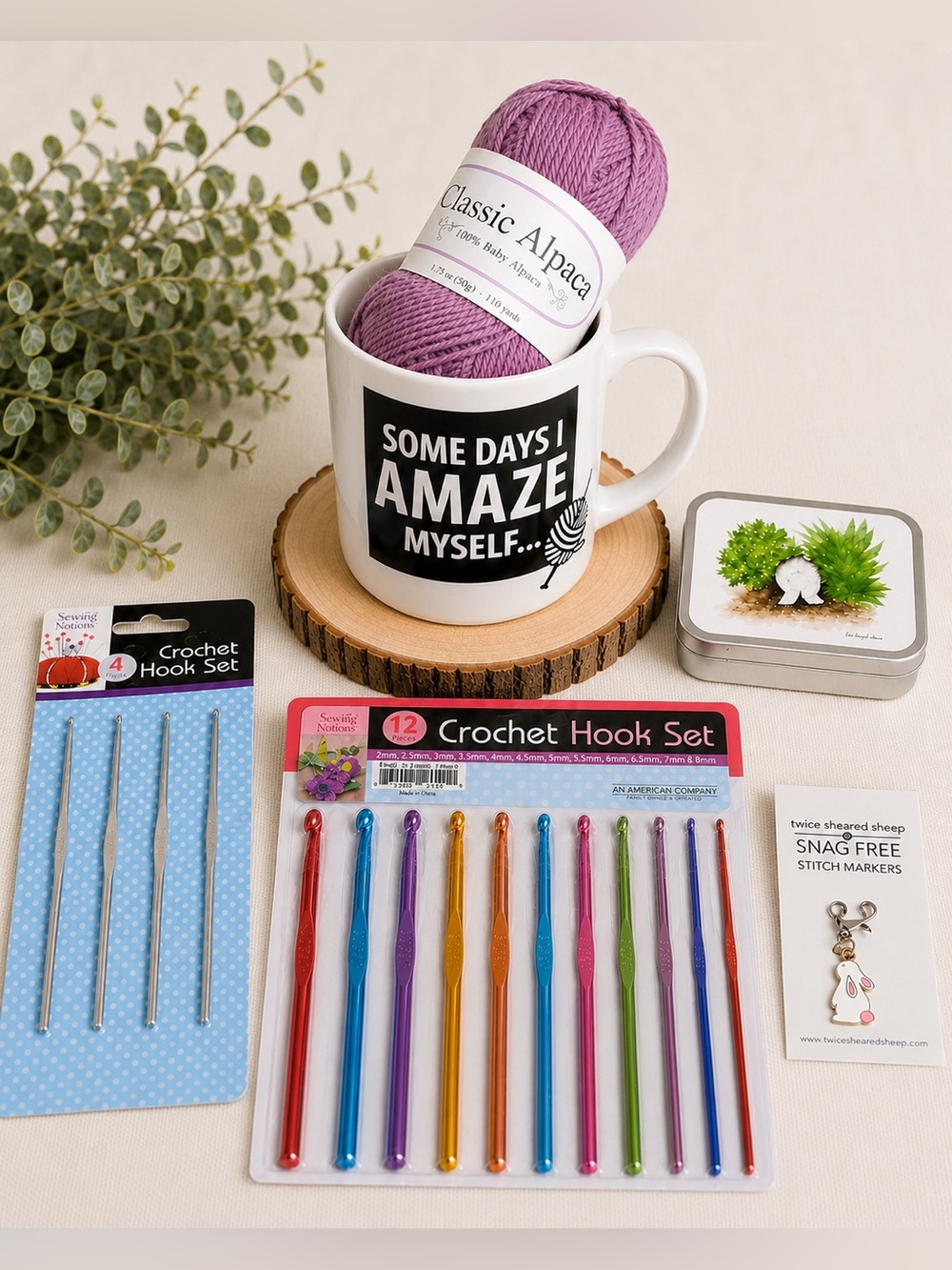 Crochet Gift Set Bundle | Yarn, Crochet Hooks, Mug & Stitch Markers